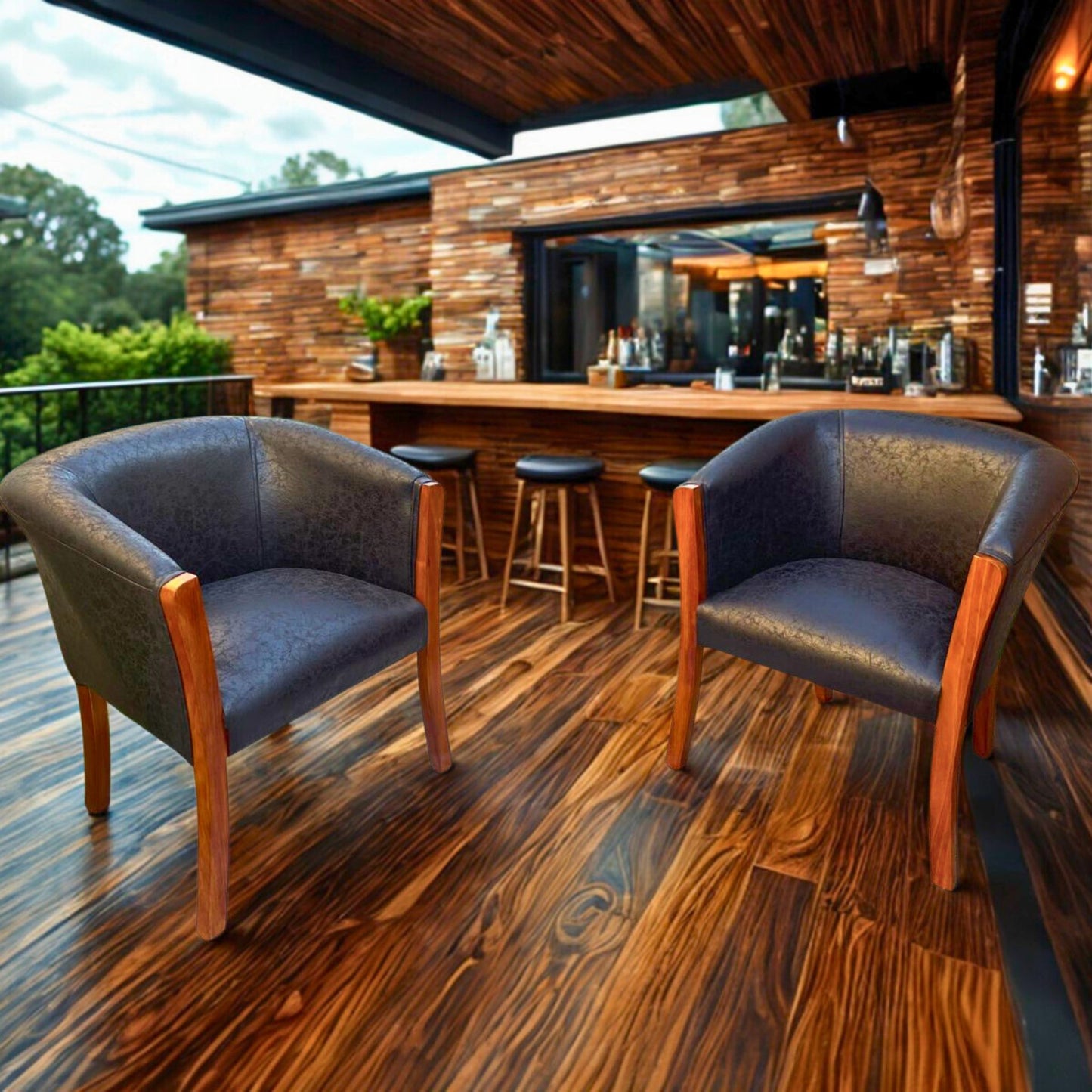 Set poltronas | Cuero uruguayo envejecido negro