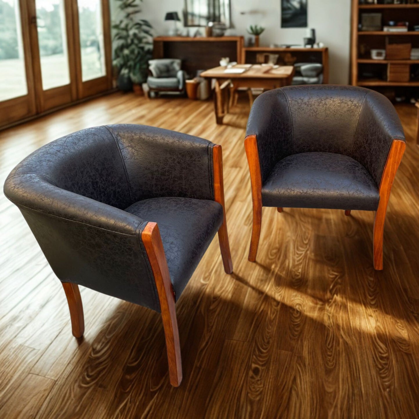 Set poltronas | Cuero uruguayo envejecido negro