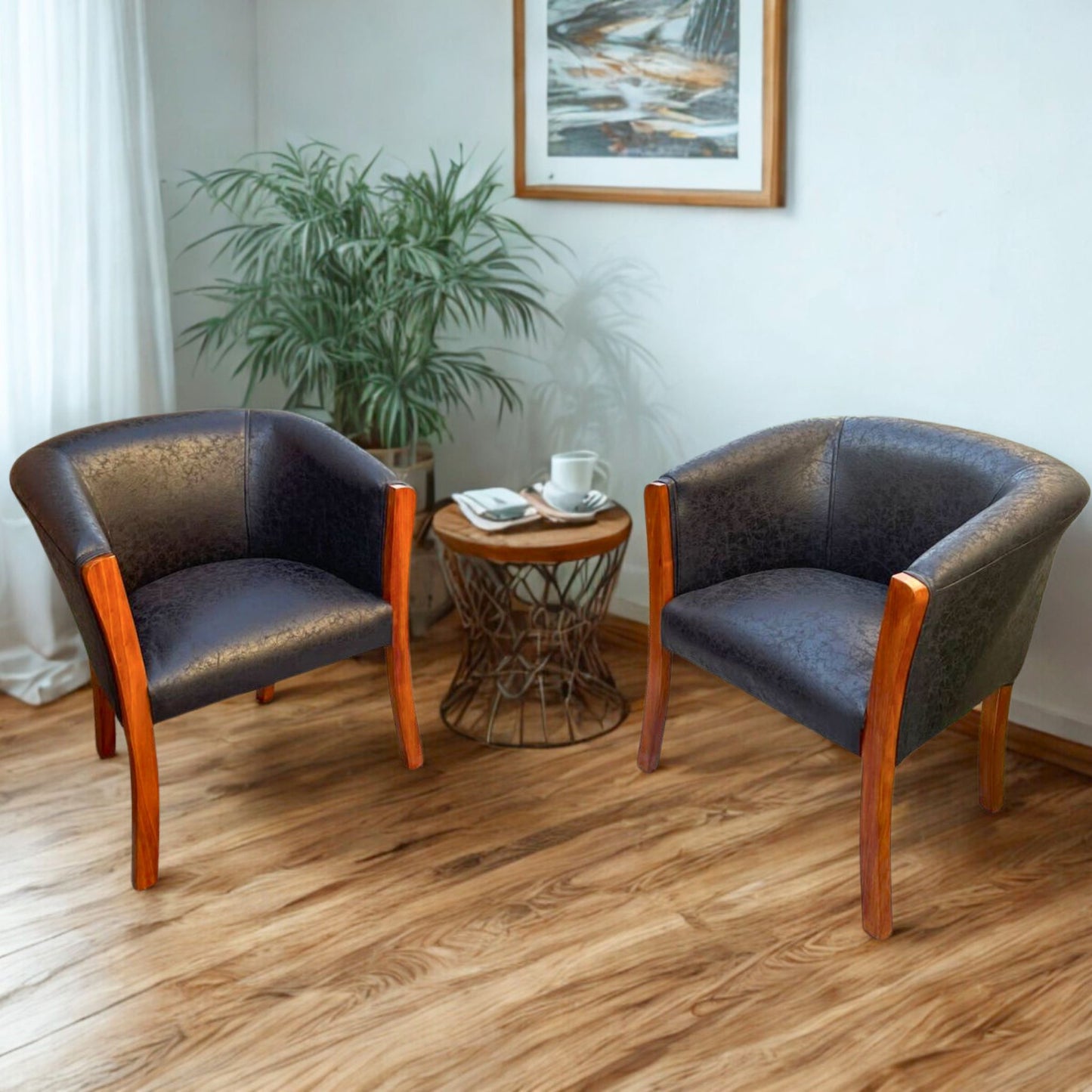 Set poltronas | Cuero uruguayo envejecido negro