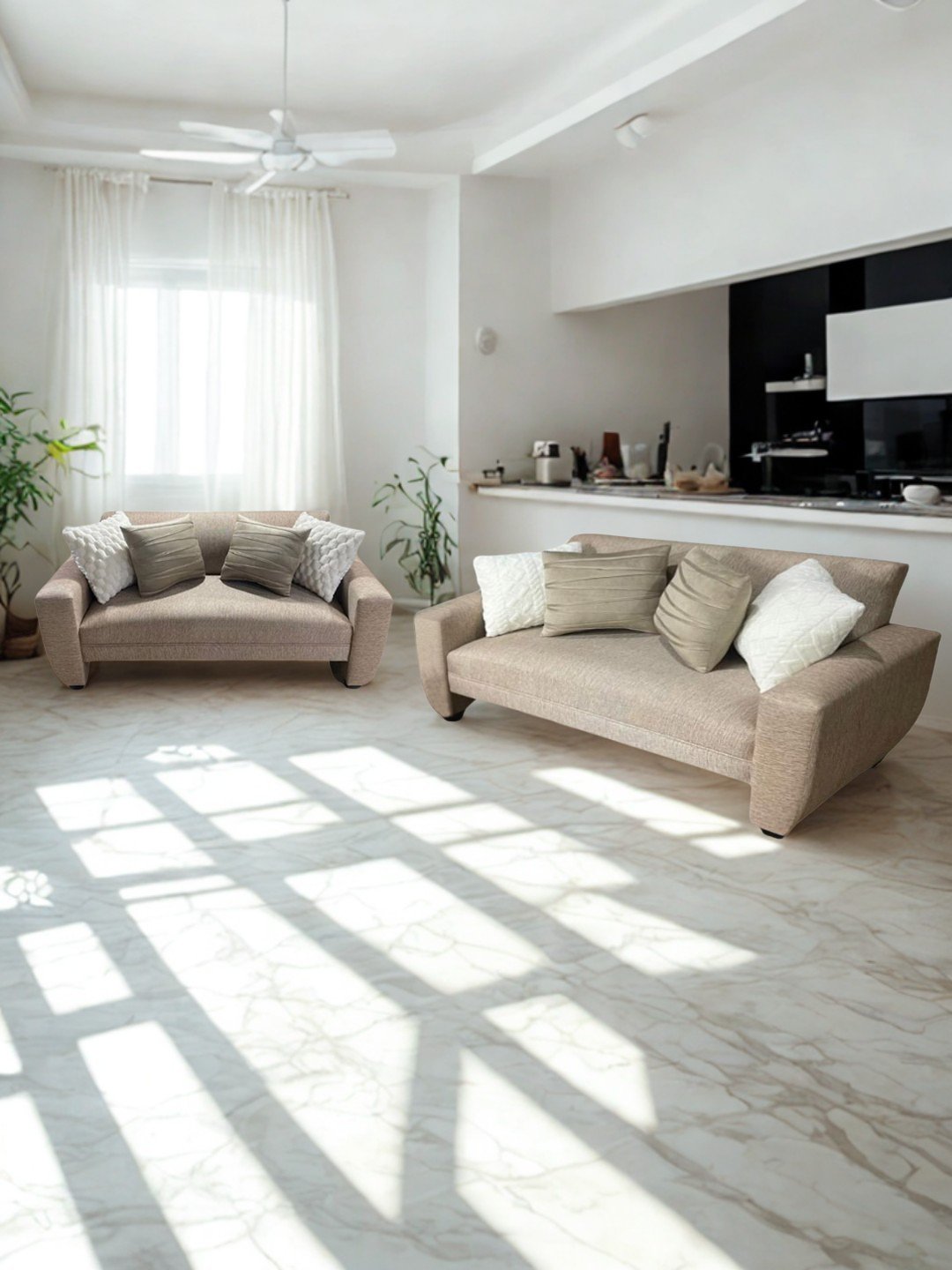 Conjunto Sofá Prime en Lino Beige Austral– 2 y 3 Cuerpos