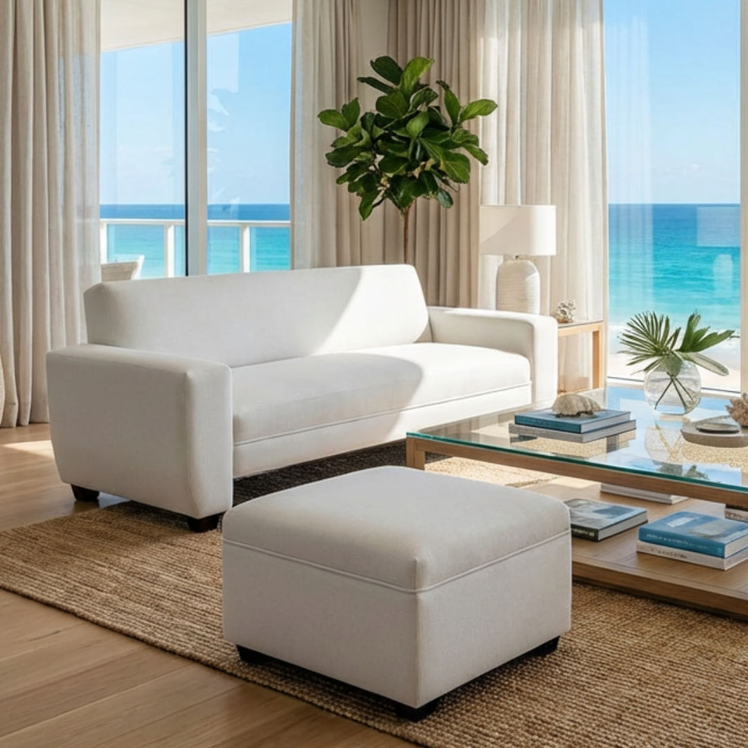 Sofá Sydney 1.50 + Puff 62cm Lino Crudo