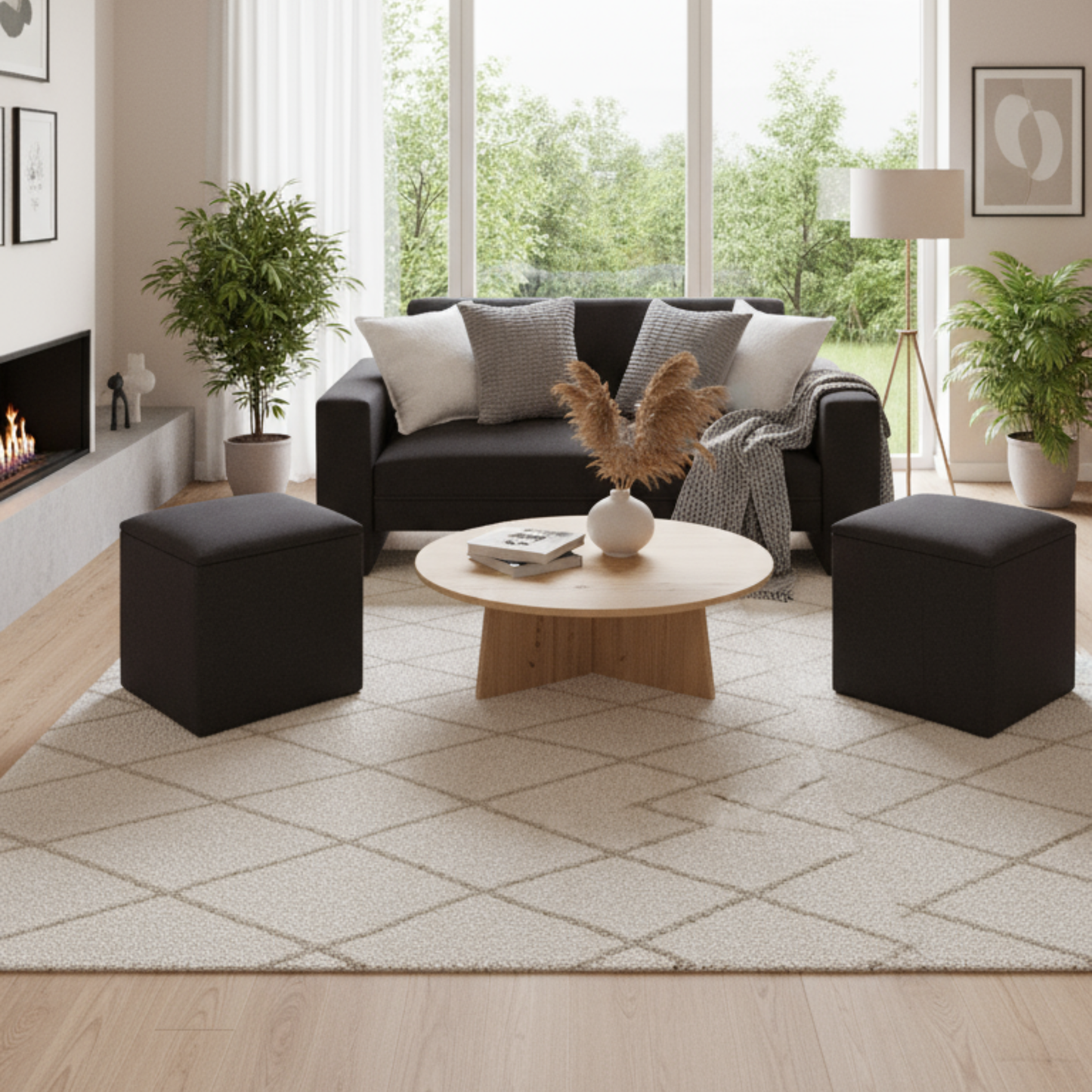 Sofá Sydney 1.50+ 2 puff 40cm Lino negro