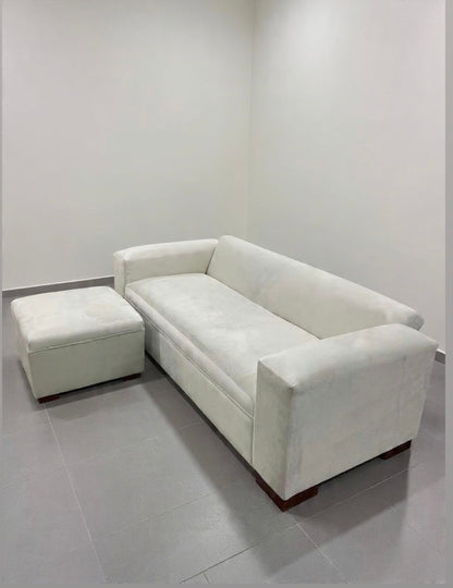 Sofá cama Oporto cuadrado 2.00 mts | Felpa crudo +Puff 62cm Lino Crudo
