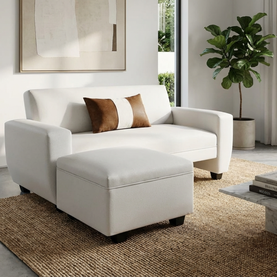 Sofá Sydney 1.50 + Puff 62cm Lino Crudo