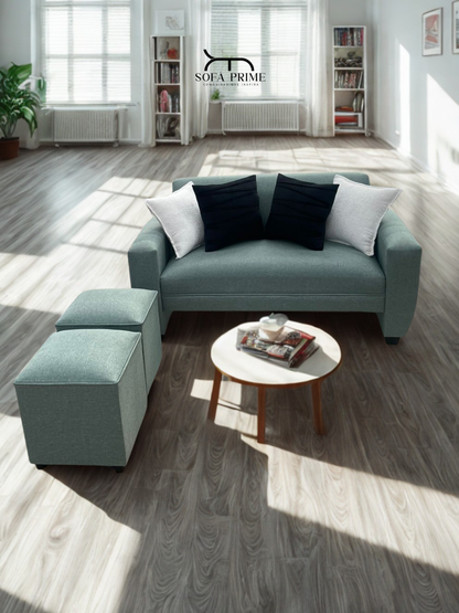 Sofá Sydney 1.50+ 2 puff  40cm Lino verde menta