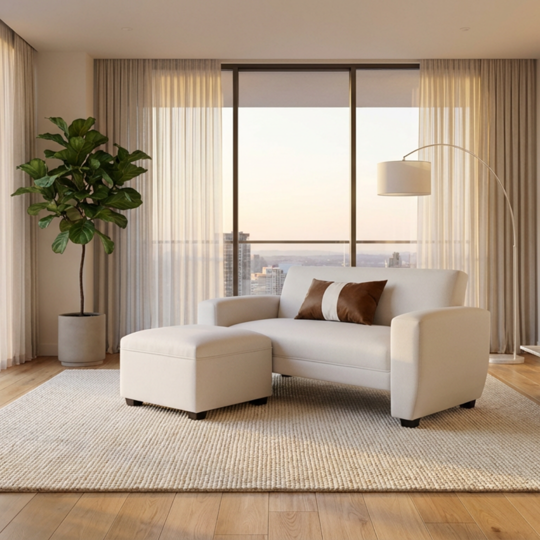 Sofá Sydney 1.50 + Puff 62cm Lino Crudo