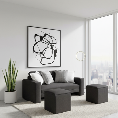 Sofá Sydney 1.50+ 2 puff  40cm Lino negro