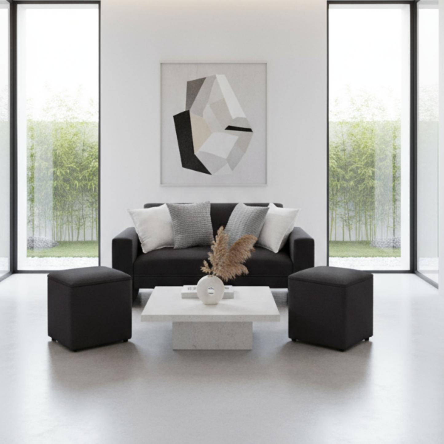 Sofá Sydney 1.50+ 2 puff  40cm Lino negro