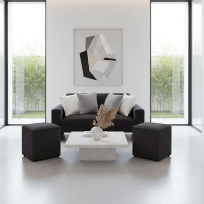 Sofá Sydney 1.50+ 2 puff  40cm Lino negro