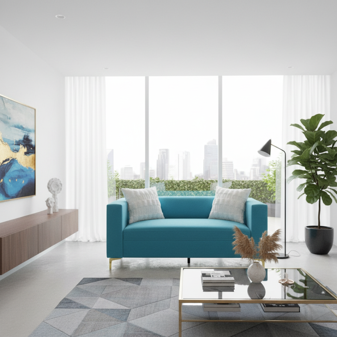 Sofá Milano 1,50 m  | Felpa turquesa