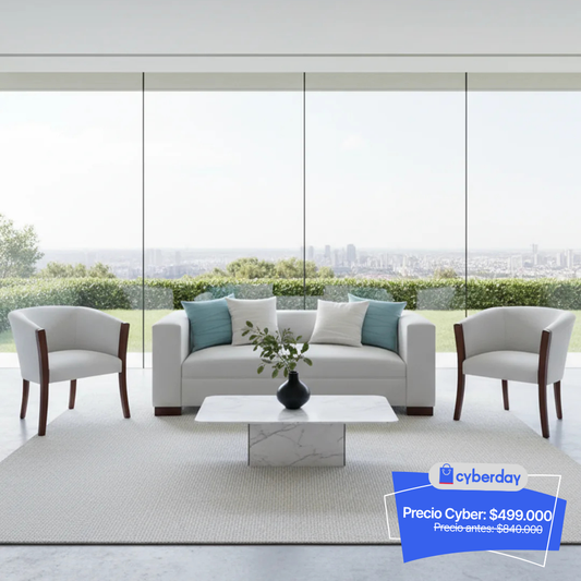 Set Trío Prime Prisma Índigo | Sofá 2.00 m + 2 Poltronas Lino crudo