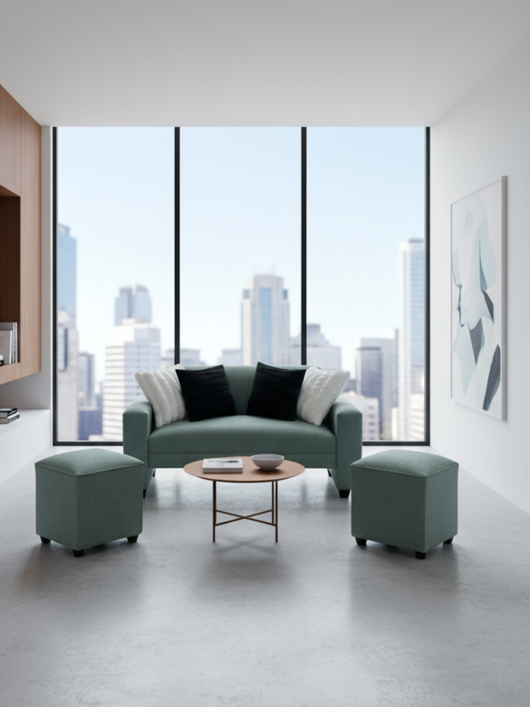 Sofá Sydney 1.50+ 2 puff  40cm Lino verde menta