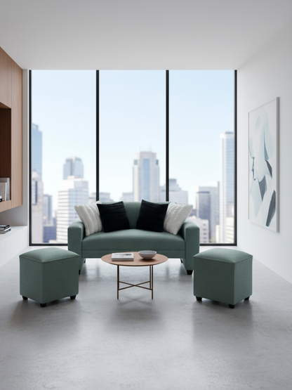 Sofá Sydney 1.50+ 2 puff  40cm Lino verde menta