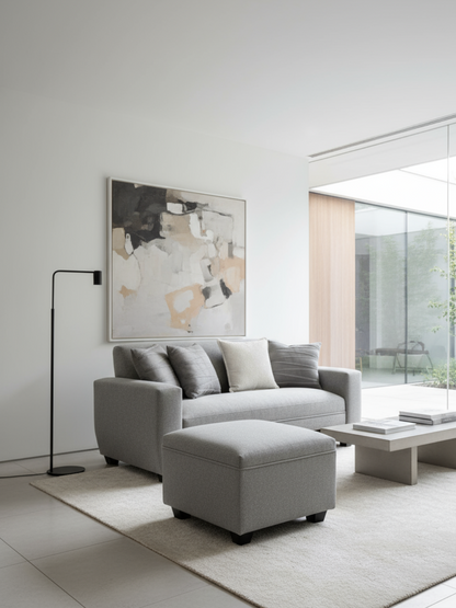 Sofá Sydney 1.50 + Puff gigante 62 cm Lino gris claro