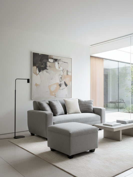 Sofá Sydney 1.50 + Puff gigante 62 cm Lino gris claro