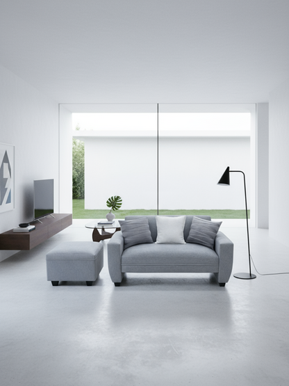 Sofá Sydney 1.50 + Puff gigante 62 cm Lino gris claro