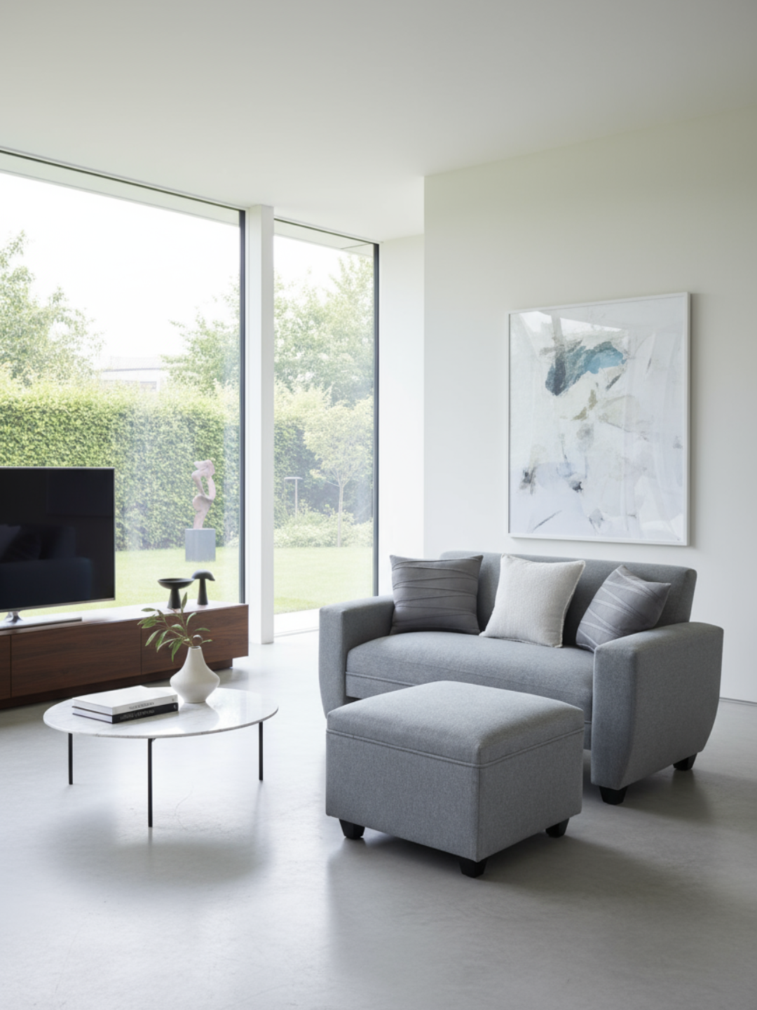 Sofá Sydney 1.50 + Puff gigante 62 cm Lino gris claro