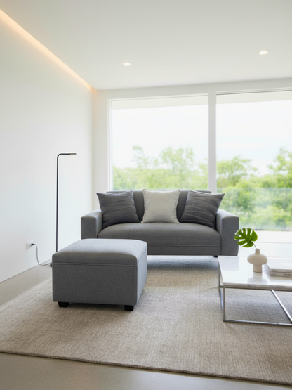 Sofá Sydney 1.50 + Puff gigante 62 cm Lino gris claro
