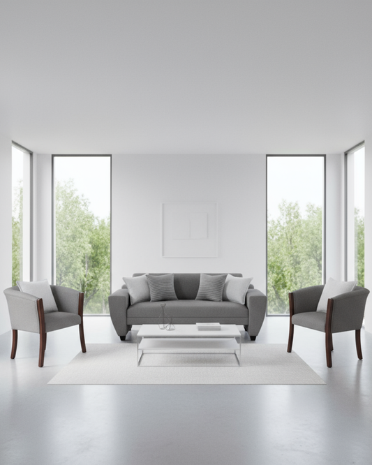 Set Trío Prime Medium | Sofá 1,77 m + 2 Poltronas | Lino gris medio